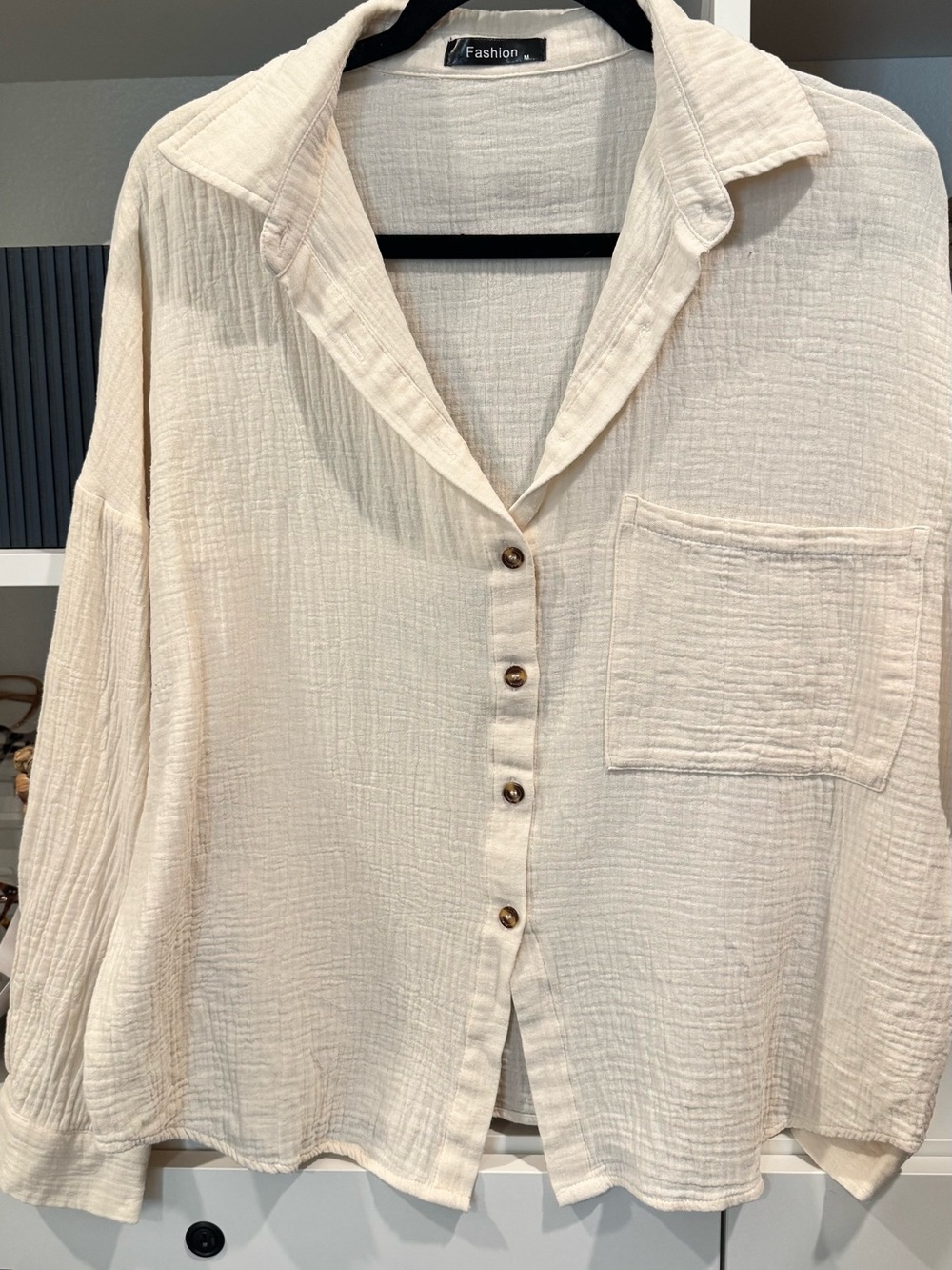Brand Cream Gauze Button-Front Women's Top